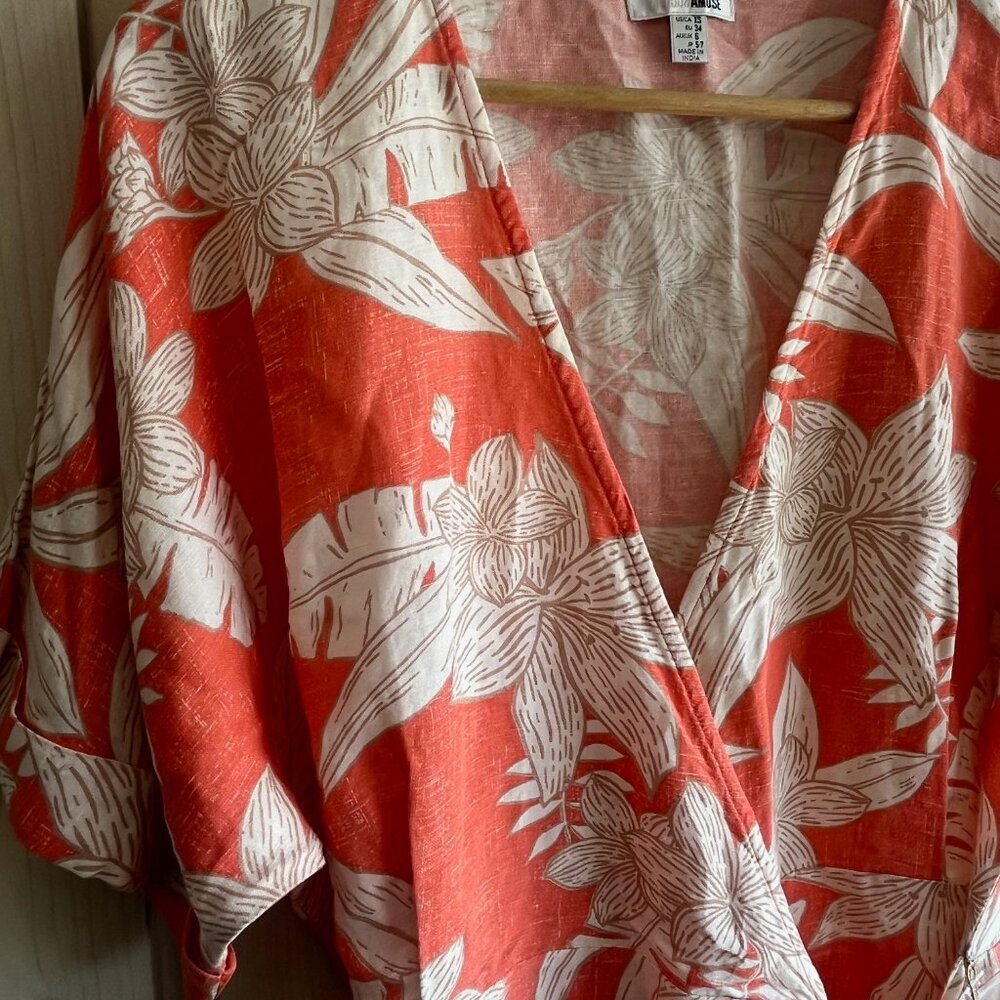 Amuse Society Mala Wrap S/S Woven Dress Coral‎ Tropical Resort Top NWT XS - Picture 4 of 10